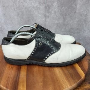 Vtg FootJoy Golf Shoes Mens 13 Saddle Black White Oxford Leather Spikeless